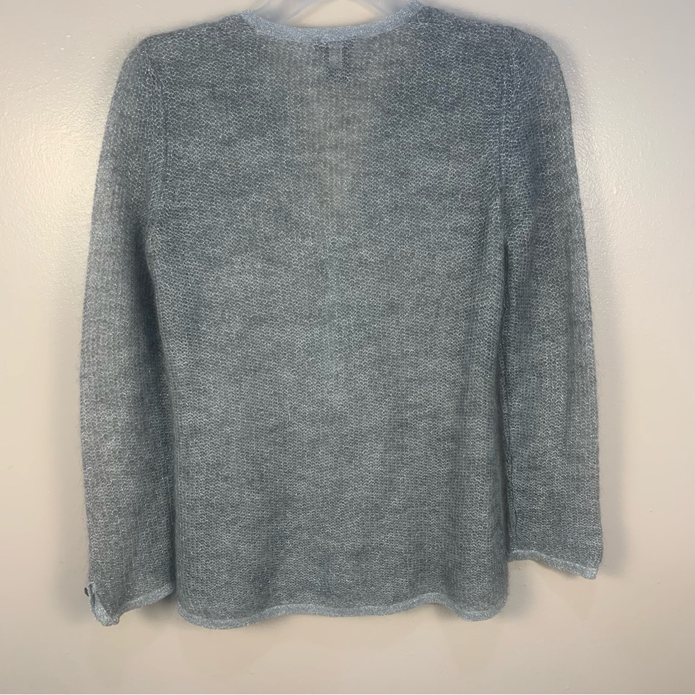 Ann Taylor Super Kid Mohair Blend Fine Open Knit Crystal Button Sweater - Picture 6 of 11